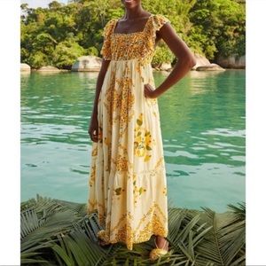 FARM Rio Off White Cashew Crossed Back Dress